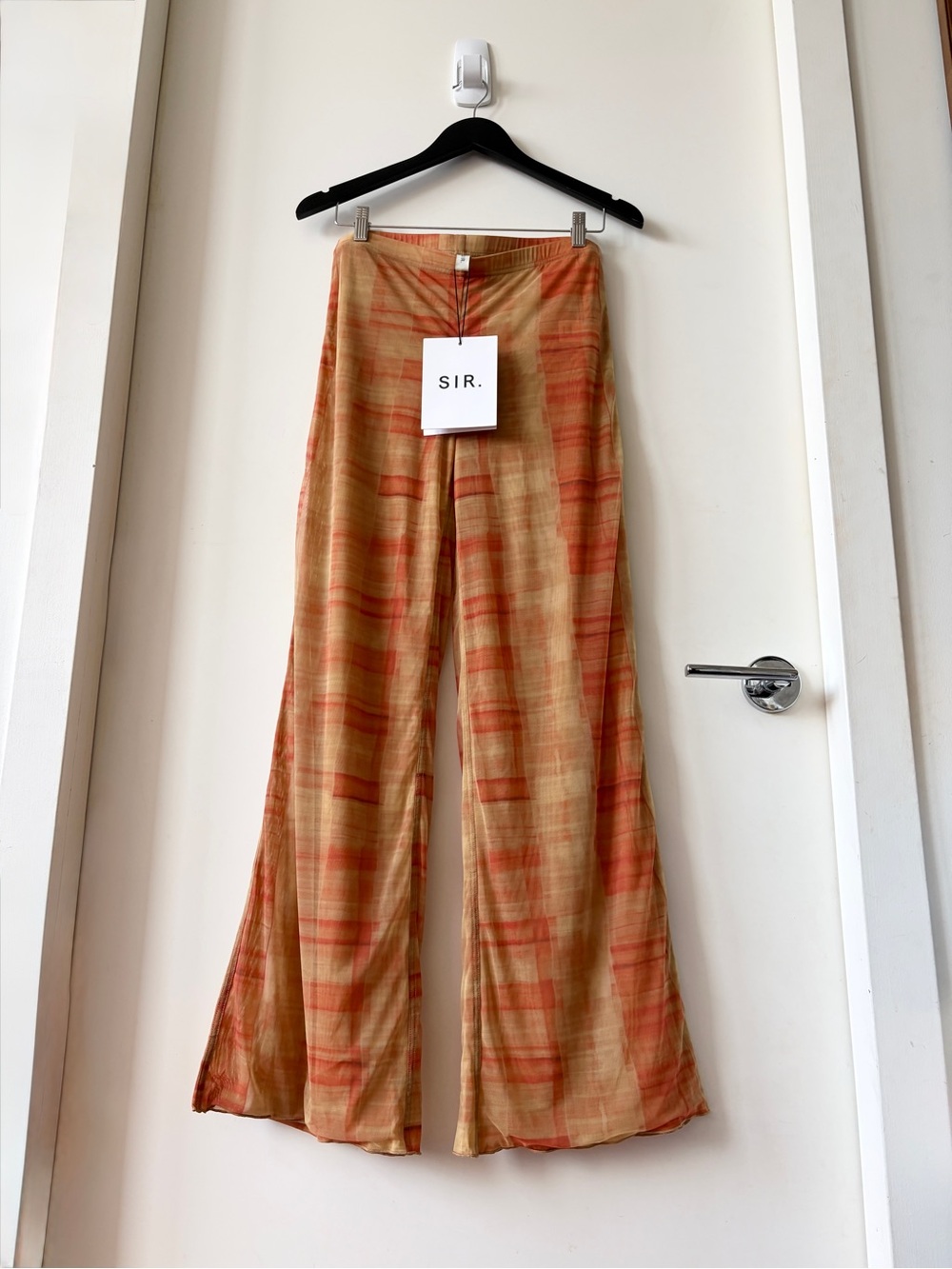 BNWT SIR. Ferrera checked stretch-tulle straight-leg pants orange women’s